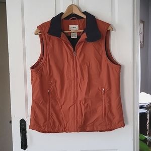 LL Bean Burnt Orange Vest with Navy Fleece Trim- Medium
